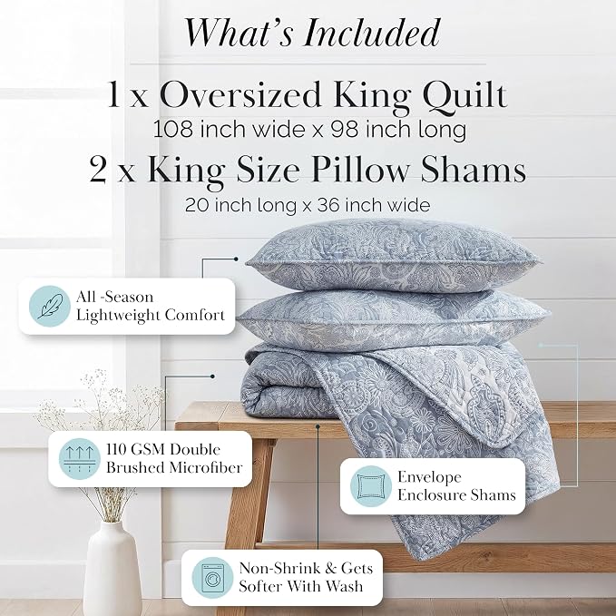Southshore Fine Living, Inc. Extra Large King Size Quilts, Paisley Quilt - Image 2