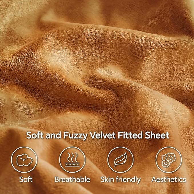 BEDELITE Velvet Fitted Sheet and Pillowcases Set, Luxury Soft Fuzzy Bottom Sheet - Image 3