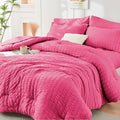HYMOKEGE Hot Pink Queen Comforter Set Seersucker 7 Pieces, All Season Luxury by HYMOKEGE