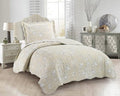 Brilliant Sunshine Classic Grey Floral Toile in Beige Background, 2-Piece Quilt by BrilliantSunshine