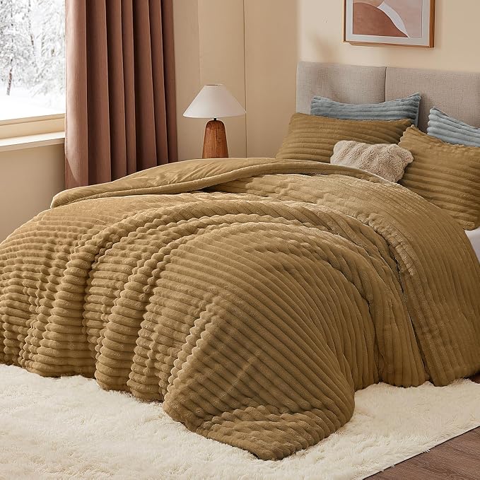 BEDELITE Fleece California King Comforter Set -Super Soft & Warm Fluffy Brown by BEDELITE
