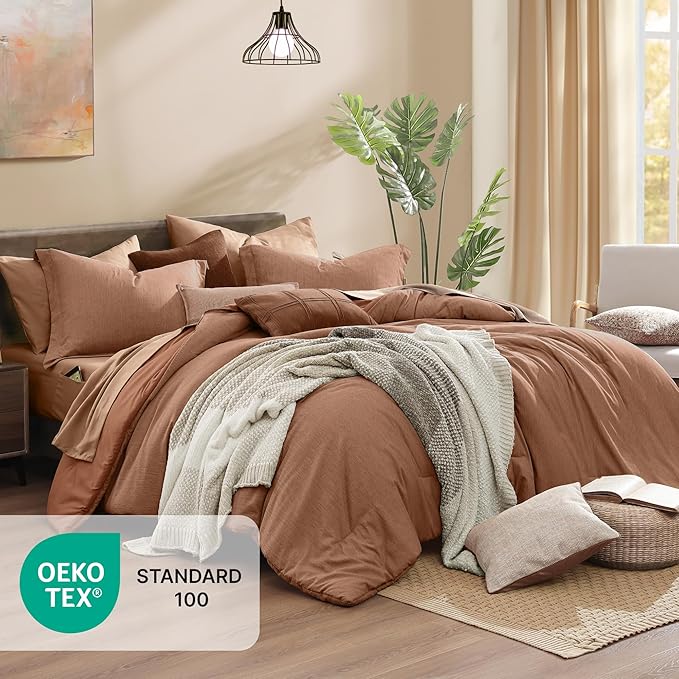 Monbix Super King Plus Comforter Set, Autumn Leaf Cationic Dyeing Bedding Set - Image 5