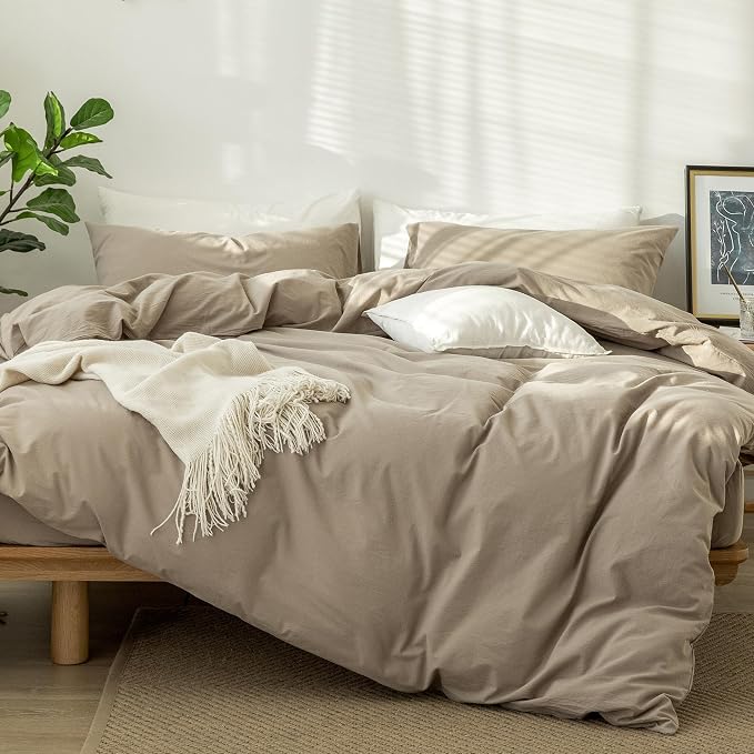 MooMee Bedding Duvet Cover Set 100% Washed Cotton Linen Like Textured - Image 3