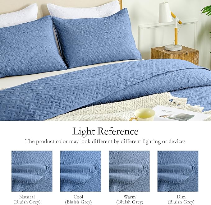 FLYMME Bluish Grey Twin Quilt Bedding Set Thin Lightweight Bedspreads, Soft - Image 4