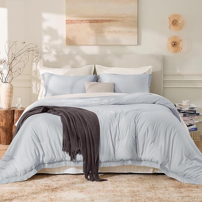Andency Light Grey Comforter Set Queen, 3 Pieces Boho Tassel Lightweight - Image 2