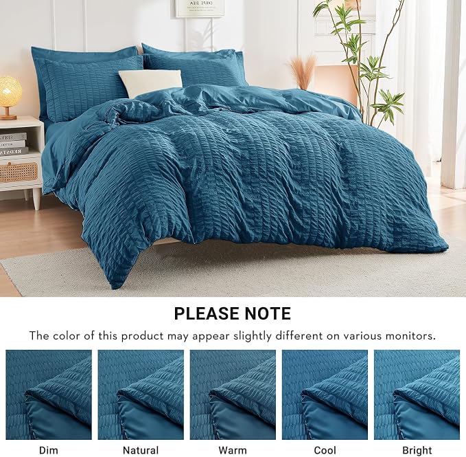 HYMOKEGE Teal California King Comforter Set Seersucker 7 Pieces, All Season - Image 4