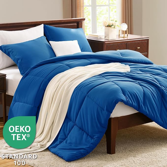 CozyLux Queen Comforter Set Classic Blue - Image 3
