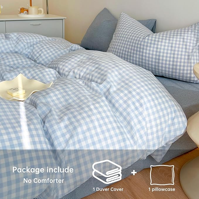 BOLINLIVING Gingham Duvet Cover Twin Size, Microfiber Bedding Set - Image 4