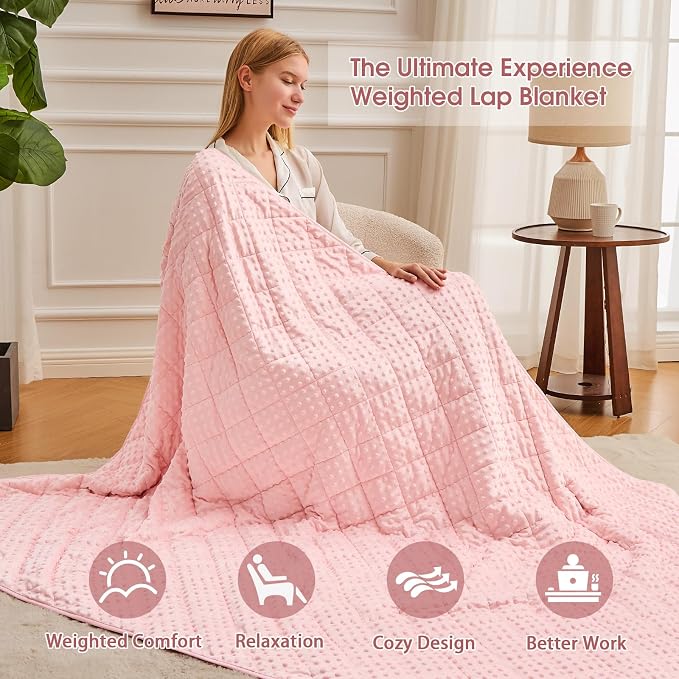 Pink Weighted Blanket for Adults 12lbs, Twin Full Size Breathable Cooling Minky - Image 4