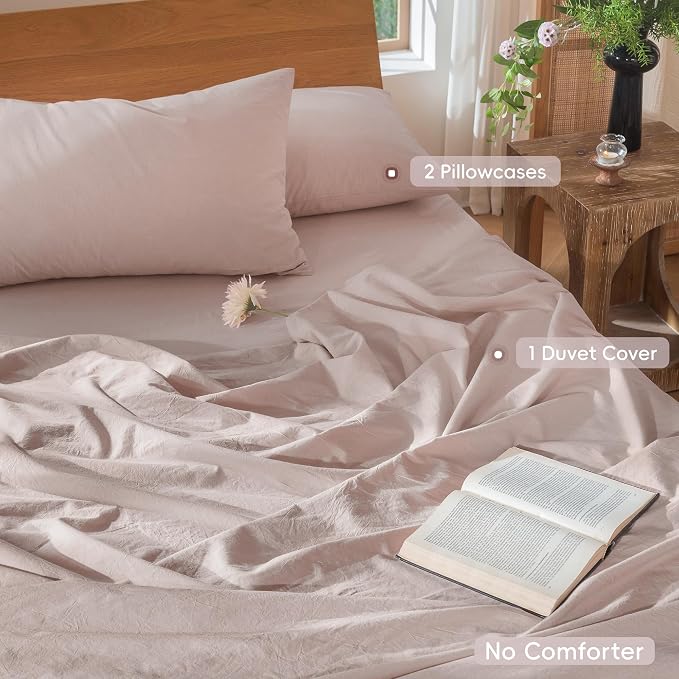 MooMee Bedding Duvet Cover Set 100% Washed Cotton Linen Like Textured - Image 2