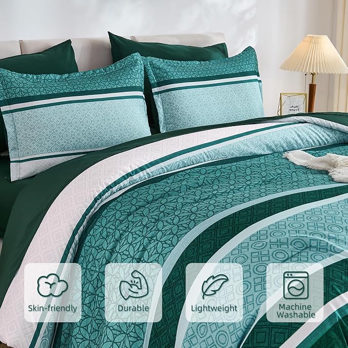 WONGS BEDDING 7 Pieces Comforter Set Queen Size, Emerald Green Boho Soft - Image 4