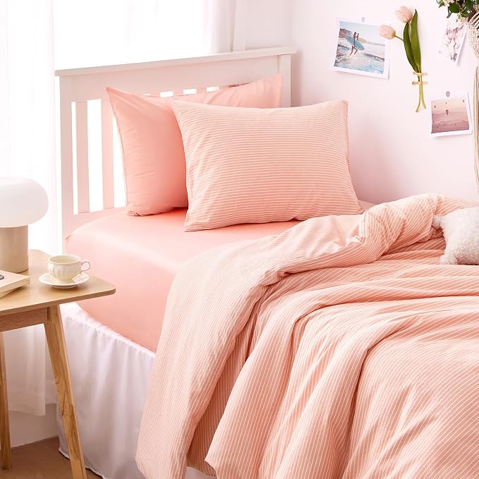 Wake In Cloud - Striped Cotton Duvet Cover Set, 100% Washed Cotton Textured - Image 5
