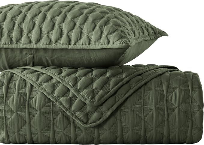 WDCOZY Olive Green Quilts Queen Size Bedding Set - Image 9