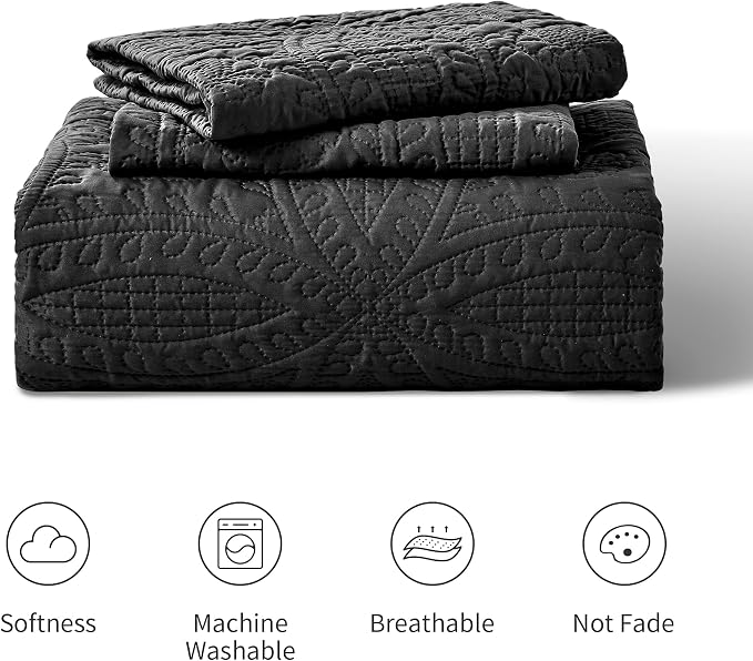 Love's cabin Oversized King Size Quilt Bedding Set Black Bedspreads - Image 8