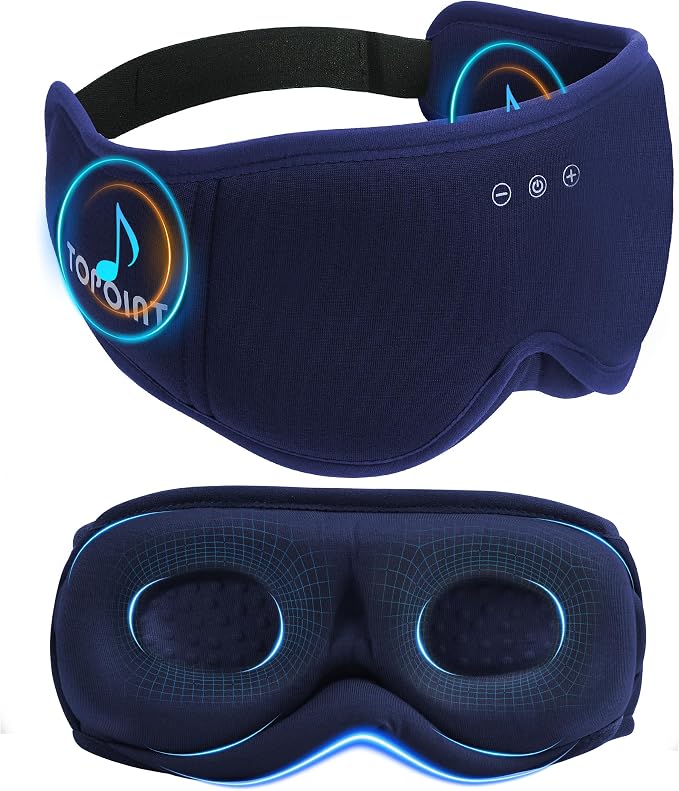 Sleep Mask with Headphones Bluetooth 5.4, TOPOINT 3D Eye Mask Blackout with by TOPOINT