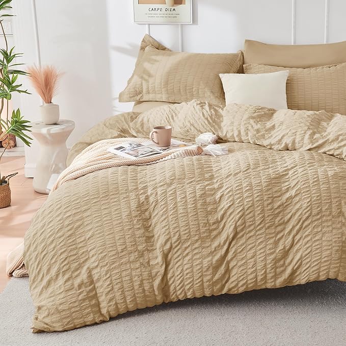 HYMOKEGE Khaki Twin XL Comforter Set Seersucker 5 Pieces, All Season Luxury Bed - Image 2