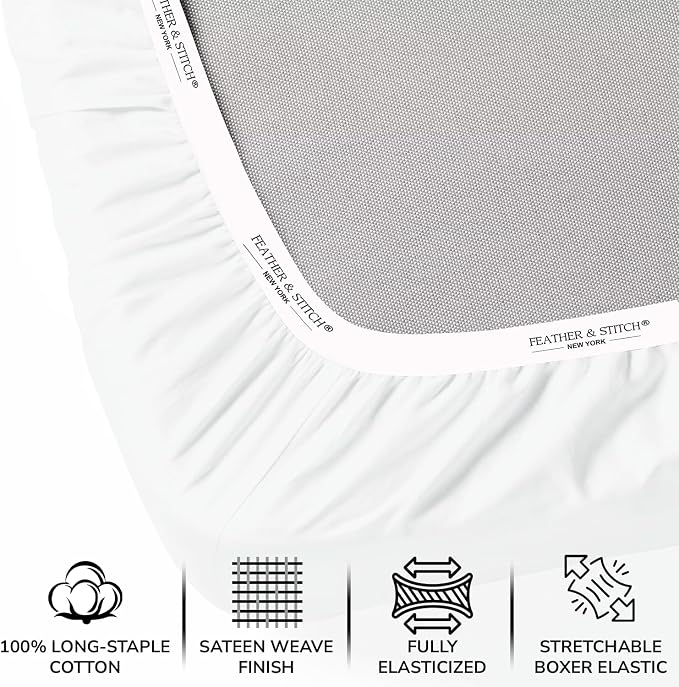 Feather & Stitch Fitted Bottom Sheet Only Twin Size 500 TC-1 Piece 100% Cotton - Image 2