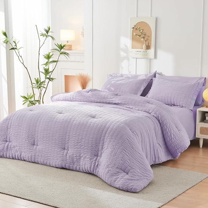 HYMOKEGE Lavender Duvet Cover Full Size, Ultra Soft 3-Piece Seersucker Duvet - Image 7