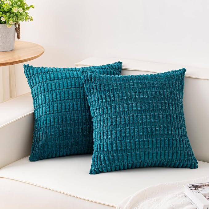 Aegero Pack of 2 Corduroy Decorative Throw Pillow Covers 18x18 Inch Soft by Unknown