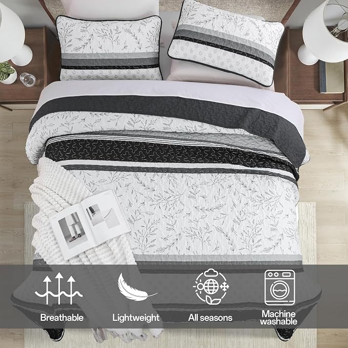 Quilt Set King Size, 3 Piece Soft Lightweight Microfiber Quilt Bedding Set - Image 4