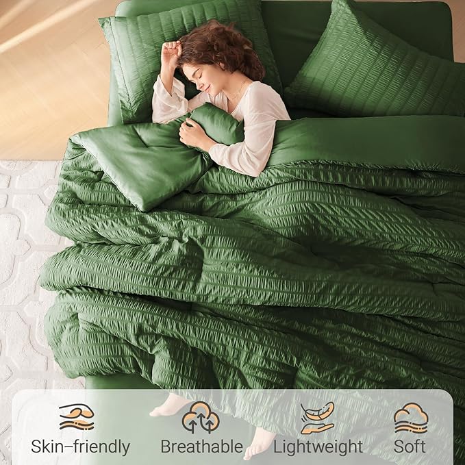 MUXHOMO 5 Pieces Twin XL Comforter Set, Seersucker Bed in a Bag Twin XL Size - Image 2