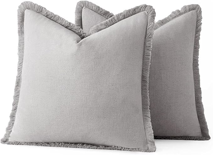 MIULEE Decorative Throw Pillow Covers Neutral Linen Fringe Throw Pillows Euro - Image 6