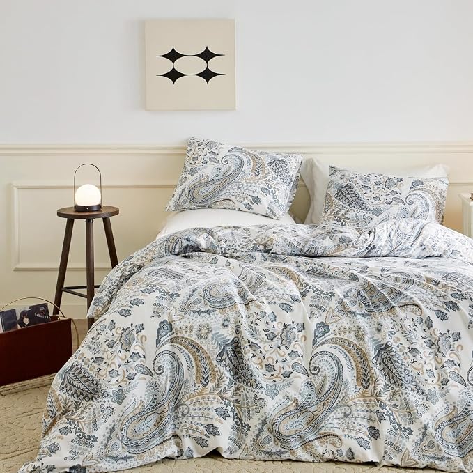 SUSYBAO Blue Paisley Duvet Cover King 100% Cotton Vintage Floral Duvet Cover 3 by SUSYBAO