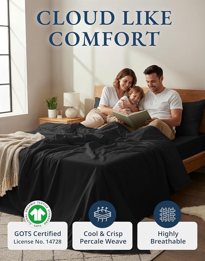 LANE LINEN 100% Organic Cotton Queen Size Sheets Set, Machine Wash Fully - Image 2