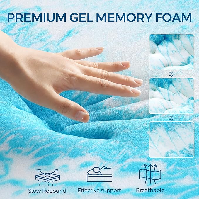 Premium Dual Layer 4 Inch Memory Foam Mattress Topper, 2 Inch Gel Memory Foam - Image 3