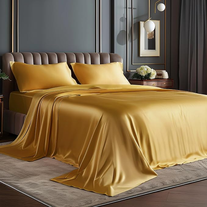 BEDELITE California King Sheets Set, Luxury Soft Gold Satin Sheets by BEDELITE
