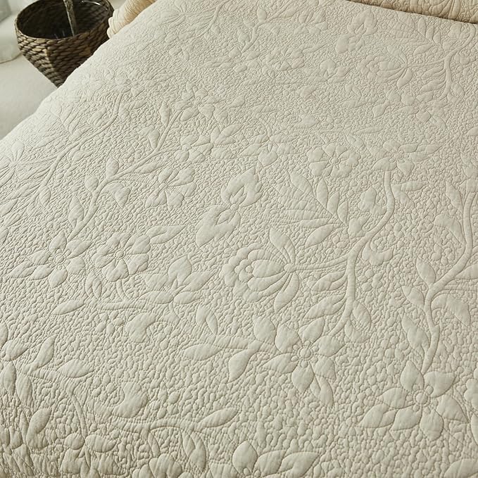 Brandream Beige Quilt Set King Size Cotton Luxury Matelasse Coverlet Set - Image 5