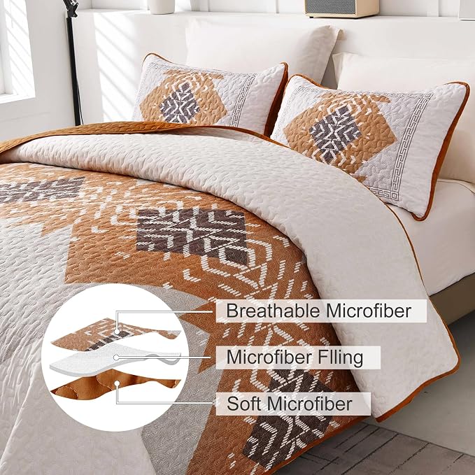Dintszyayue Boho Queen Quilt Set 3 Pieces Aztec Texture Bedspread Coverlet Set - Image 5