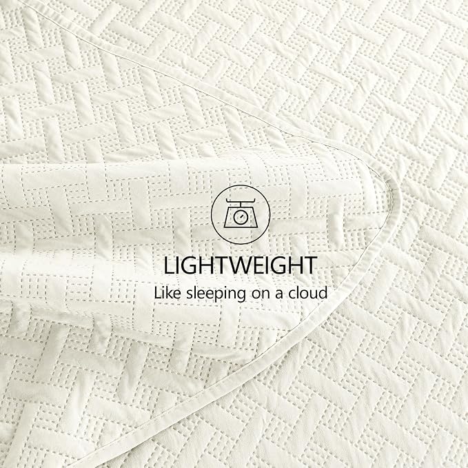 FLYMME Quilts Queen Size, Lightweight Cream Bedspreads, Basket Weave Pattern - Image 7