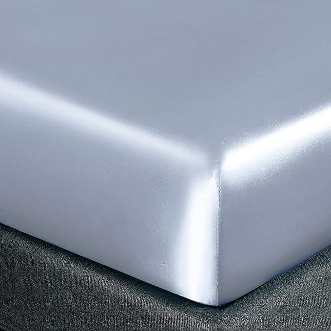 Homiest Baby Blue Satin Fitted Sheet Queen Size, Deep Pocket, Luxury & Ultra - Image 3