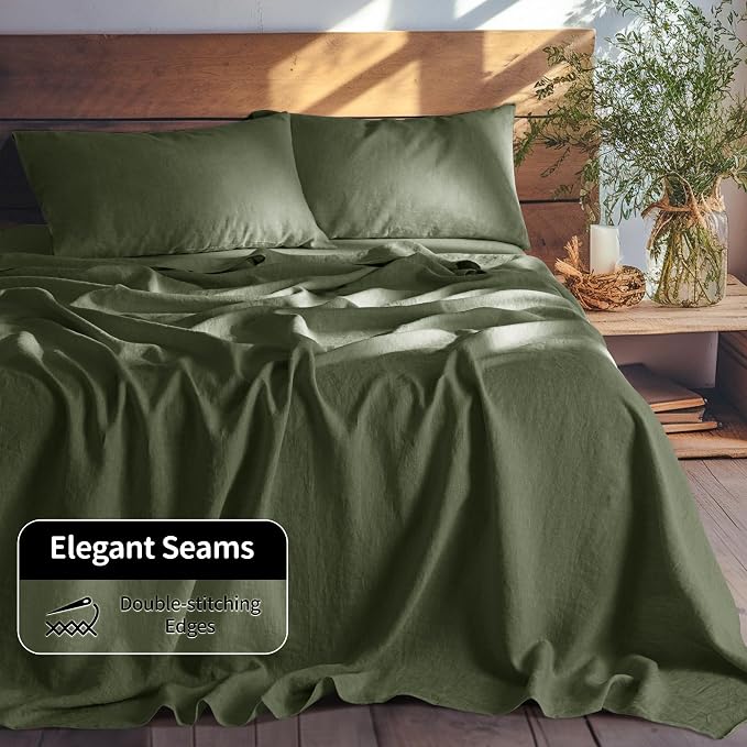 LBRO2M 100% Pure Linen Sheet Set Deep Pocket Up to 16" Bed Sheets Sets - Image 7