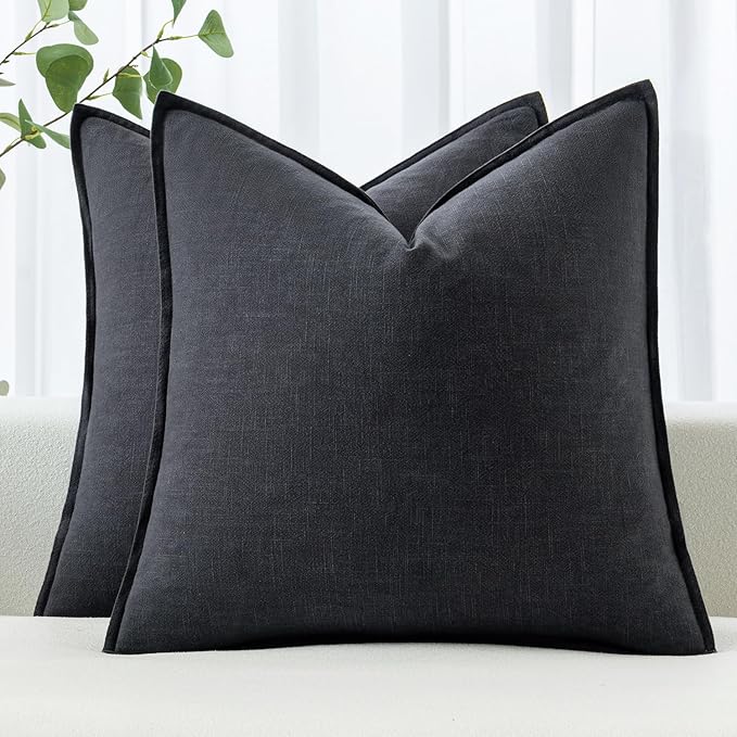 MIULEE Decorative Linen Euro Sham Pillow Covers 24x24 Dark Gray ​Boho by MIULEE