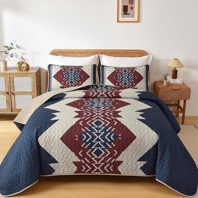 Dintszyayue Queen Quilt Set 3 Piece Boho Aztec Texture Bedspread Coverlet Set by Dintszyayue