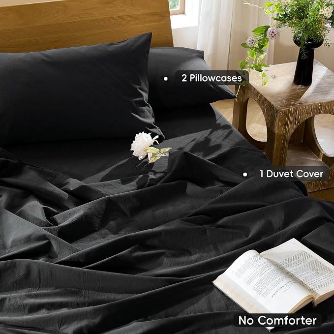 MooMee Bedding Duvet Cover Set 100% Washed Cotton Linen Like Textured - Image 2