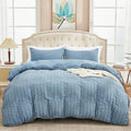 AveLom Seersucker Duvet Cover Set Queen Size Grayish Blue, 3 Pieces, Soft by AveLom