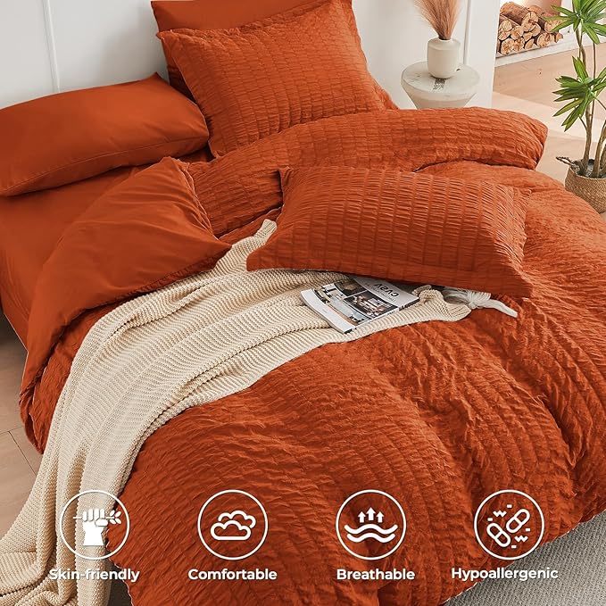 HYMOKEGE Burnt Orange Twin XL Comforter Set Seersucker 5 Pieces, All Season - Image 3