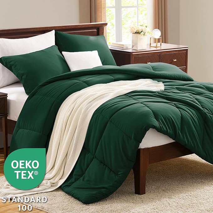 CozyLux Oversized King Comforter Set, 3 Pieces Emerald Green 120x98 Box - Image 3