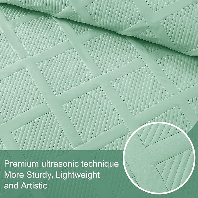 Exclusivo Mezcla Oversized King Quilt Set- Light Green Cal King Quilts Bedding - Image 4