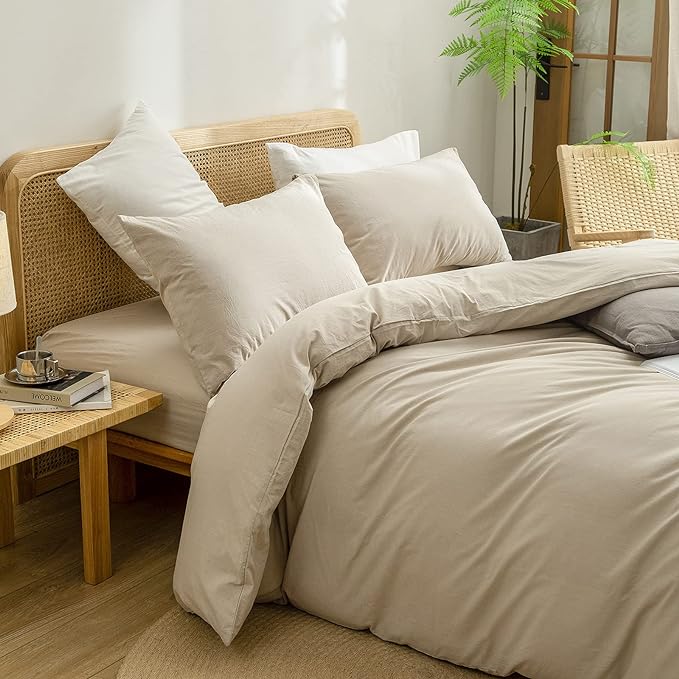 BESTOUCH Duvet Cover Set 100% Washed Cotton Linen Feel Super Soft Comfortable - Image 2