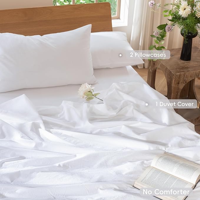 MooMee Bedding Duvet Cover Set 100% Washed Cotton Linen Like Textured - Image 3