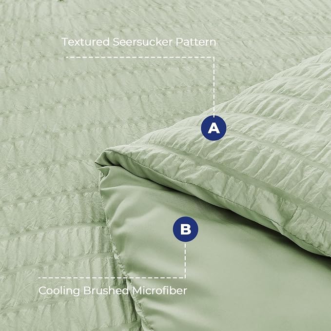 HYMOKEGE Light Green California King Comforter Set Seersucker 7 Pieces - Image 4