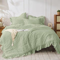 JOLLYVOGUE Sage Green King Comforter Set, 3 Pieces Seersucker Comforters King by JOLLYVOGUE