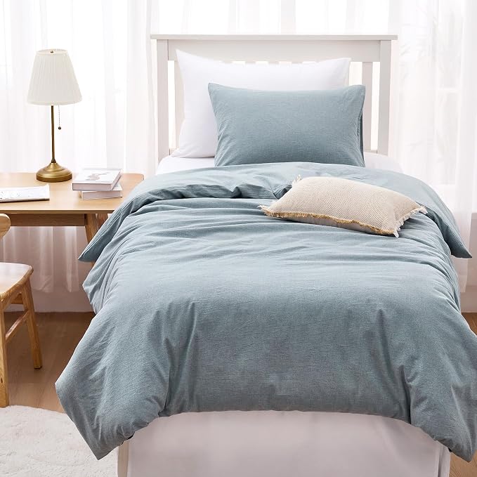 Wake In Cloud - Cotton Duvet Cover Set, Twin Size, Light Denim Blue, 100% - Image 7
