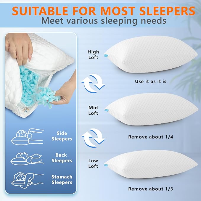 UYWO Cooling Pillows Standard Size Set of 2, Memory Foam Pillows - Image 6