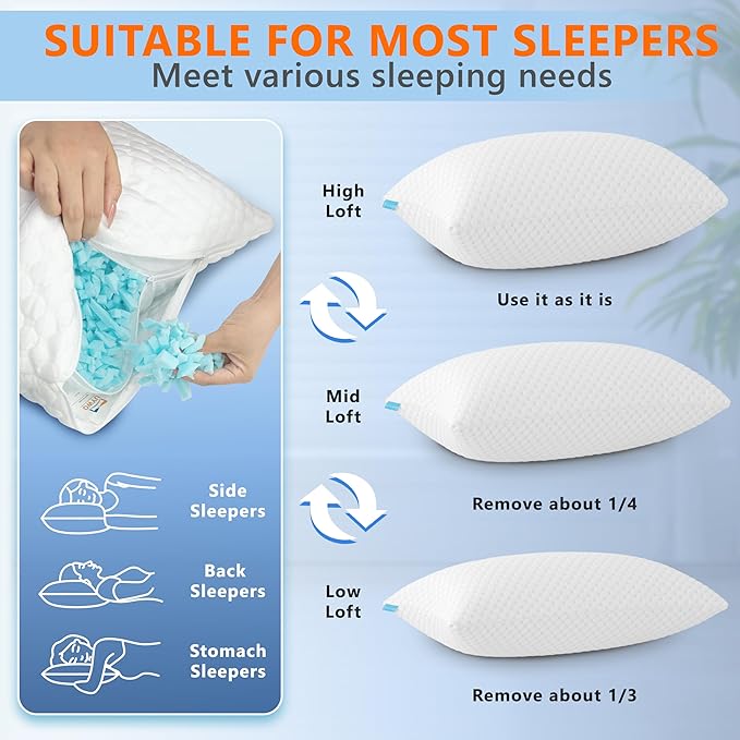 UYWO Cooling Pillows Queen Size Set of 2, Memory Foam Pillows - Image 6