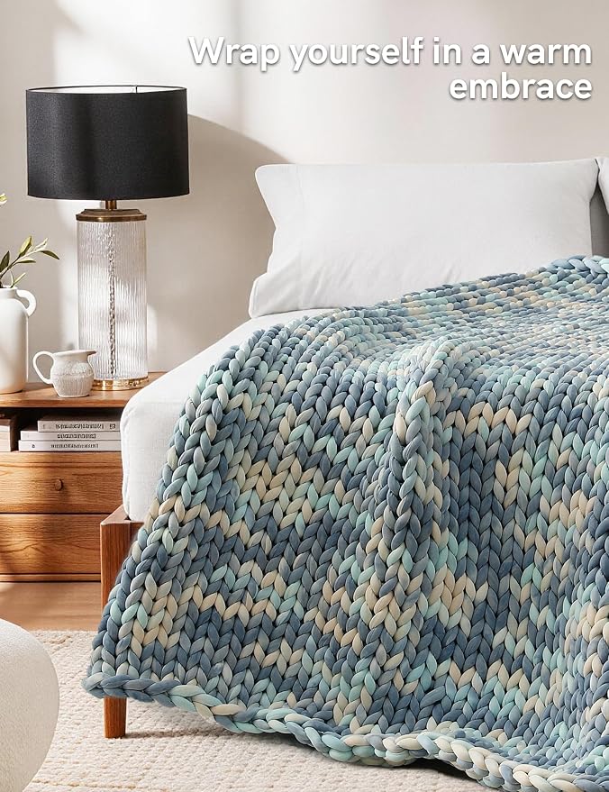 YnM Weighted Blanket, Handmade Chunky Knitted Design, Soft and Cozy, - Image 3